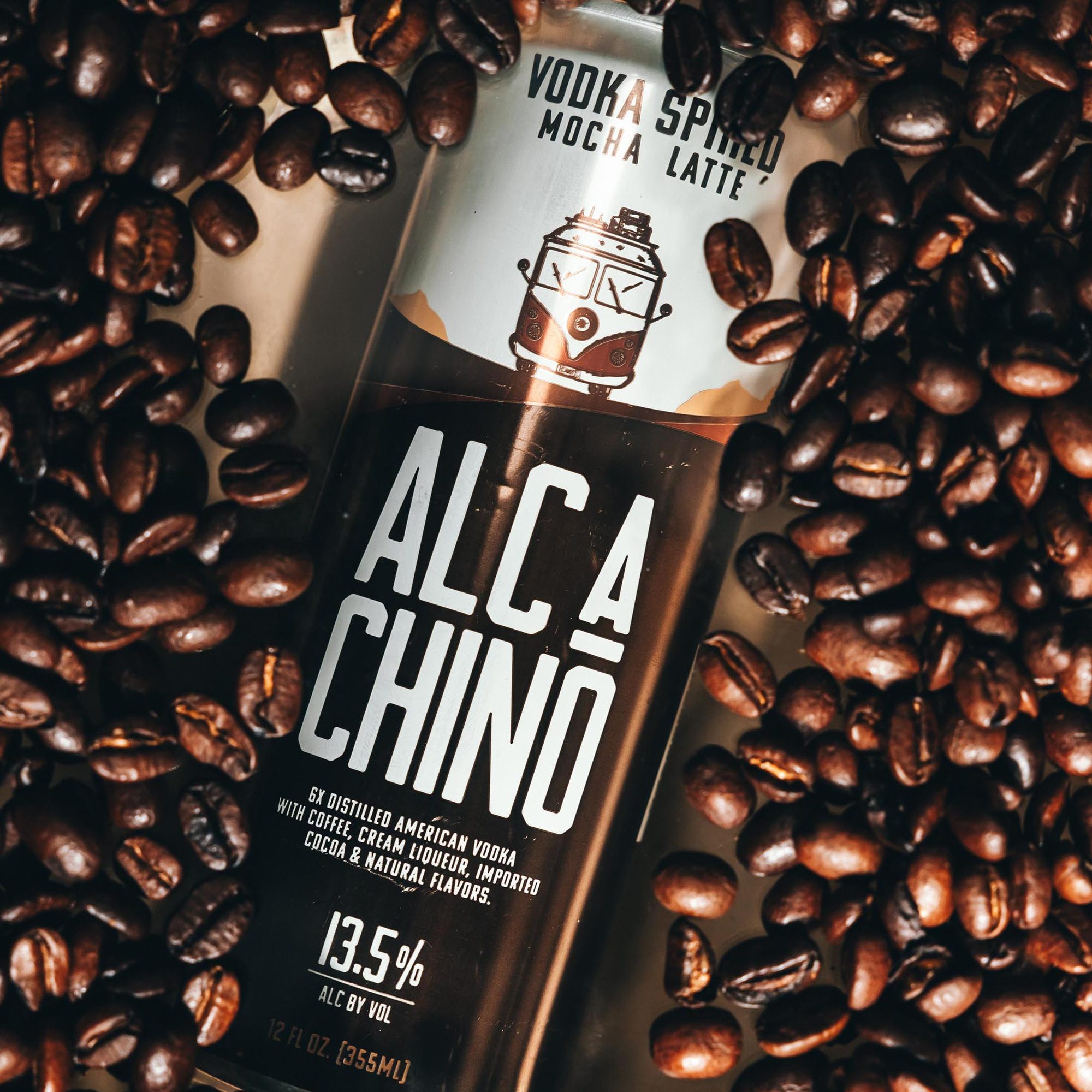 Vodka Spiked Mocha Latte can in coffee beans