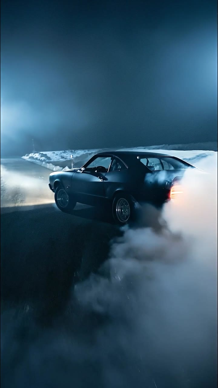 Car in fog on a night road