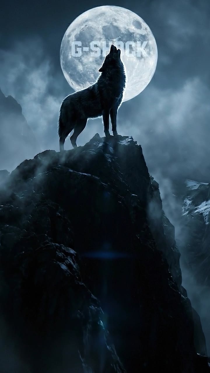 Wolf howling under a full moon