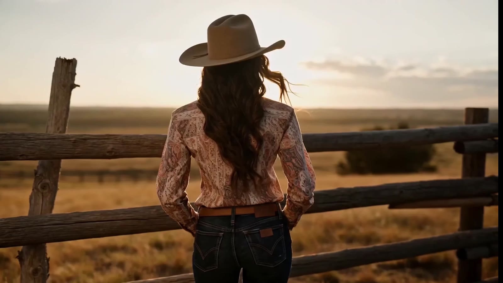 Woman in a western shirt at a ranch fence
