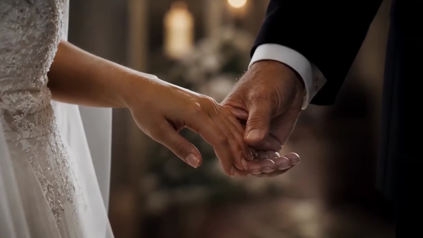 Hands exchanging a ring at a wedding