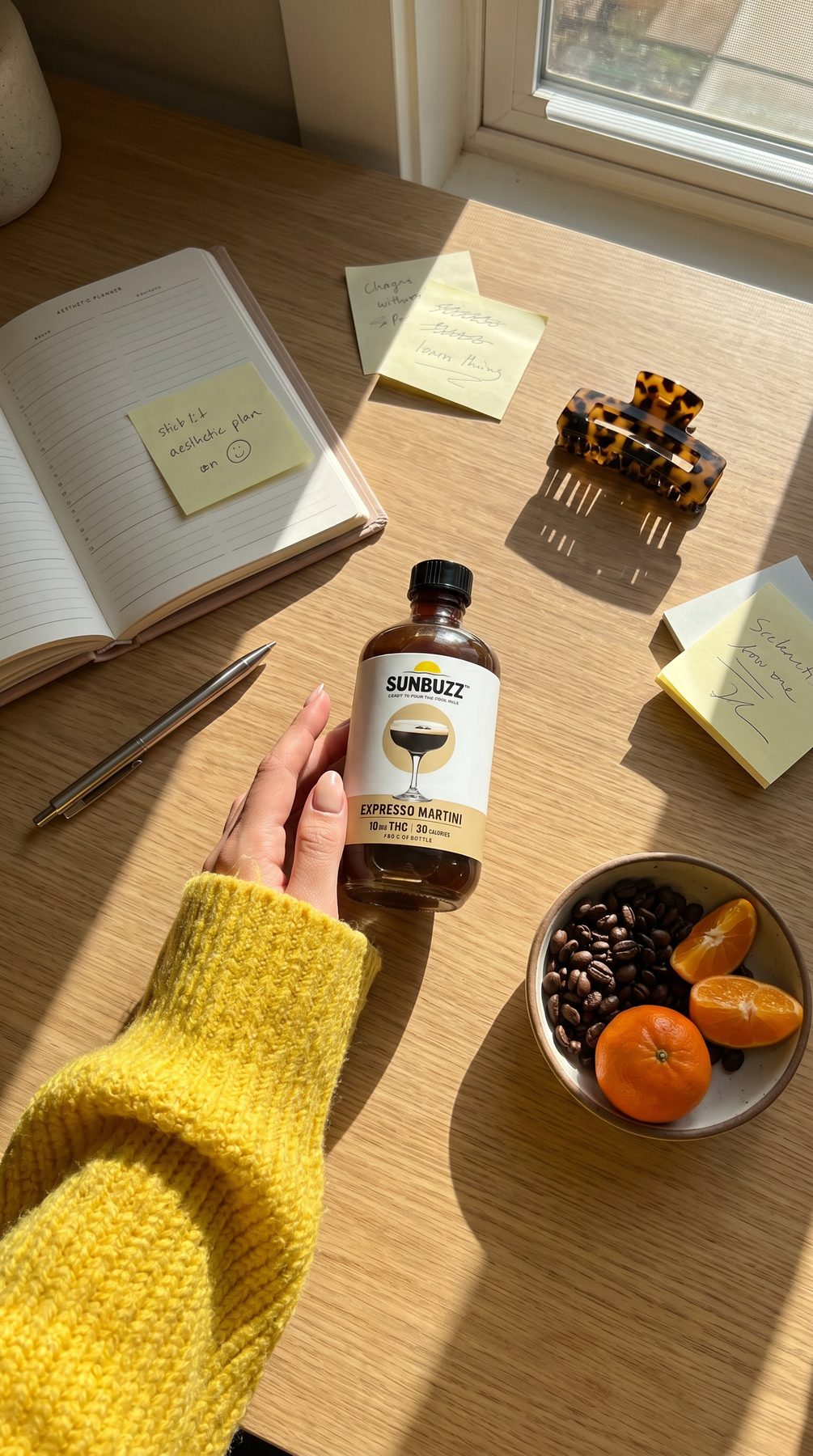 SunBuzz bottle on a sunny desk