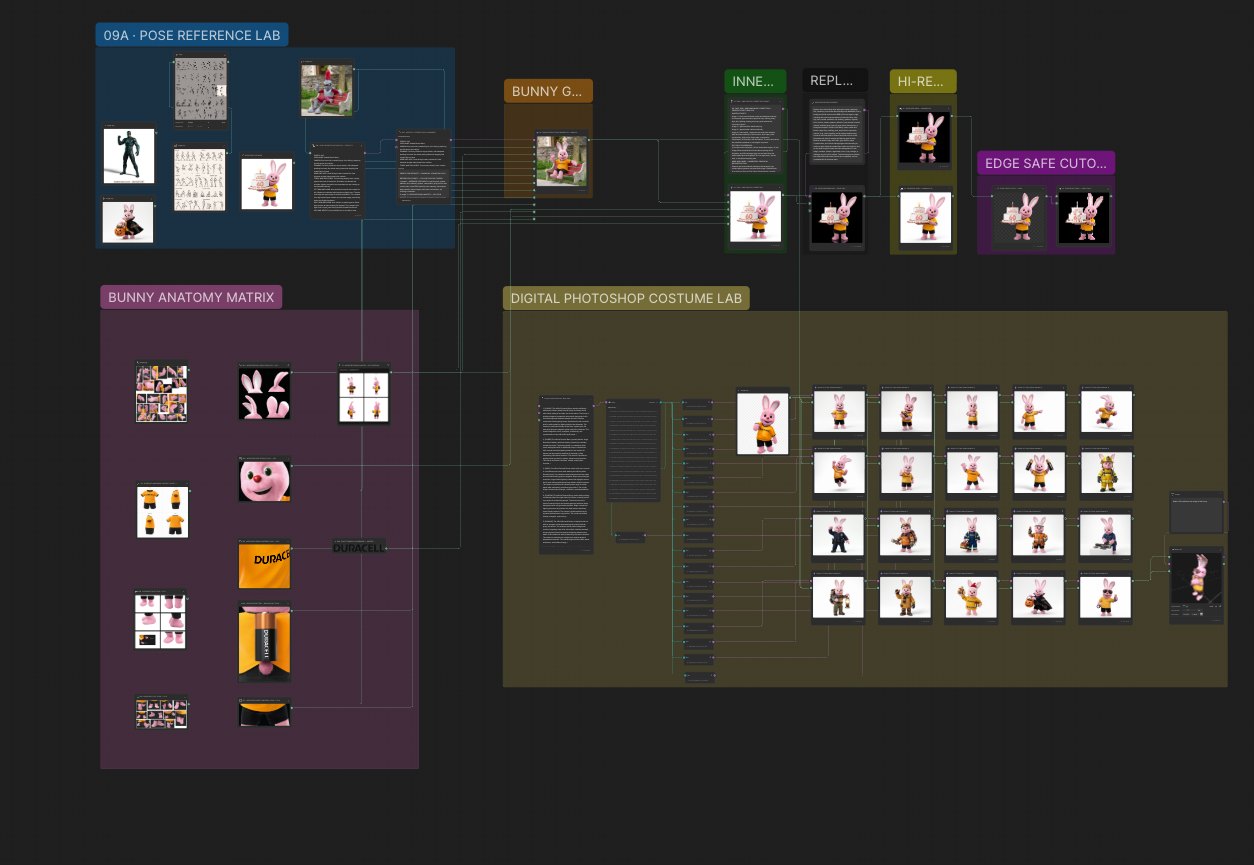Node canvas overview of the bunny pose system