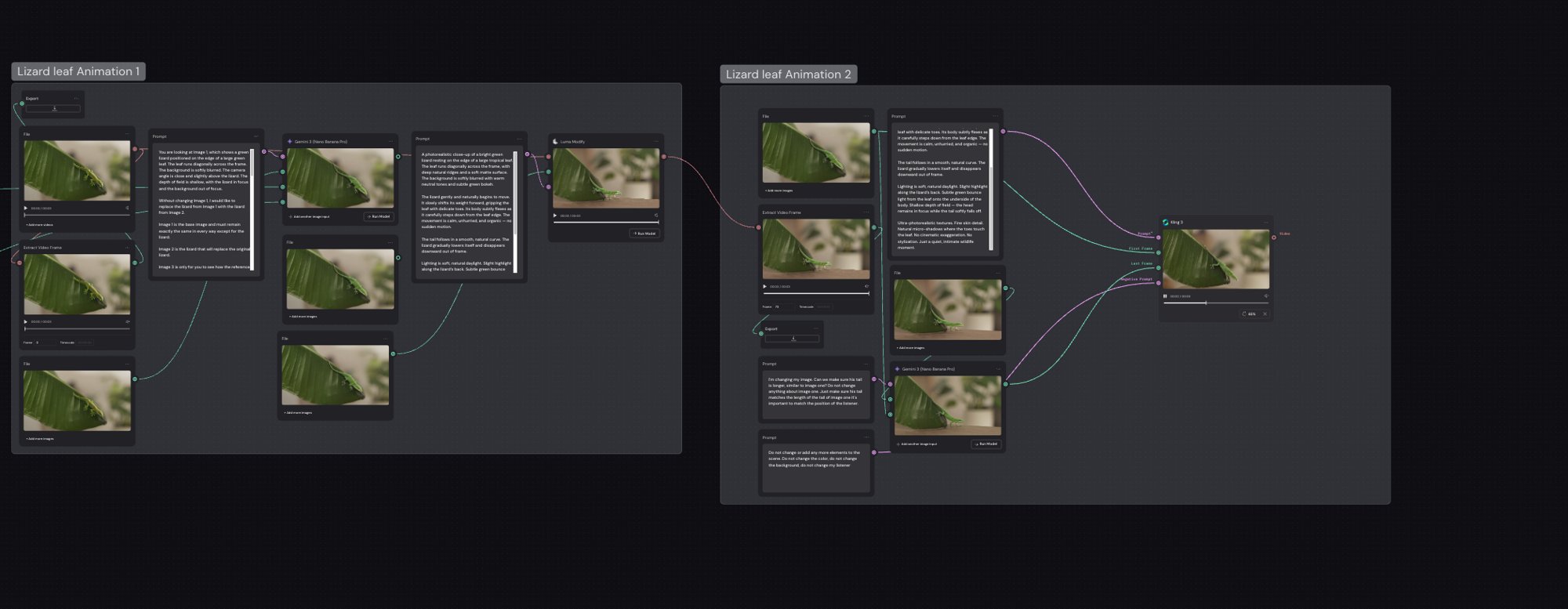Two node graphs: Lizard leaf Animation 1 and 2
